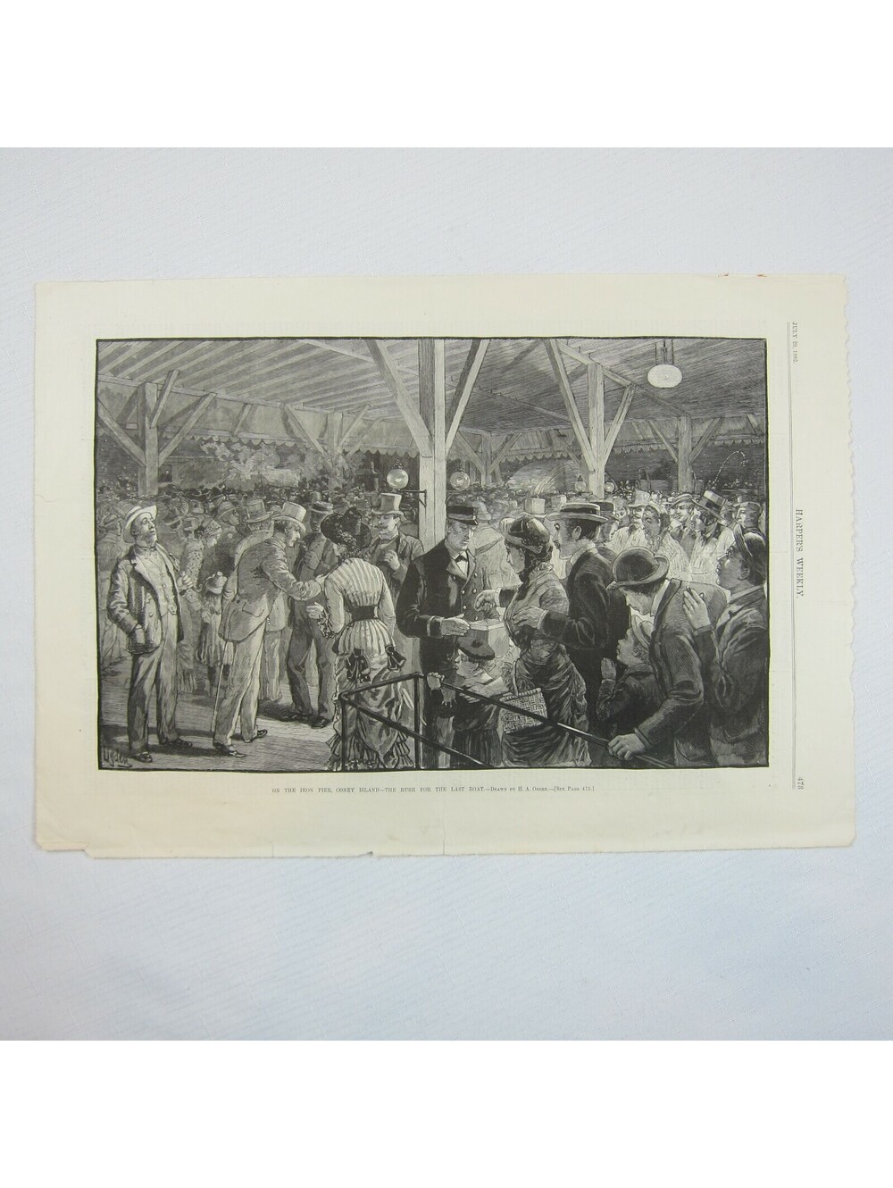 Antique 1882 Print On the Iron Pier, Coney Island Henry A. Ogden Harper’s Weekly